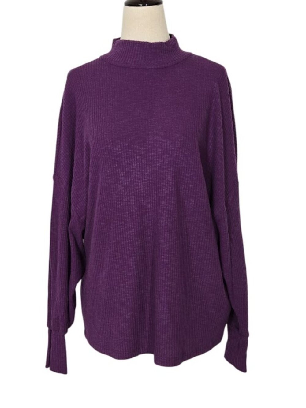 HARLOWE & GRAHAM Women’s XS Purple Ribbed Mock Neck Open Back knit top USA